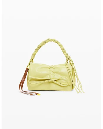 Geanta crossbody de piele ecologica cu funda, Galben lime/Maro Siena