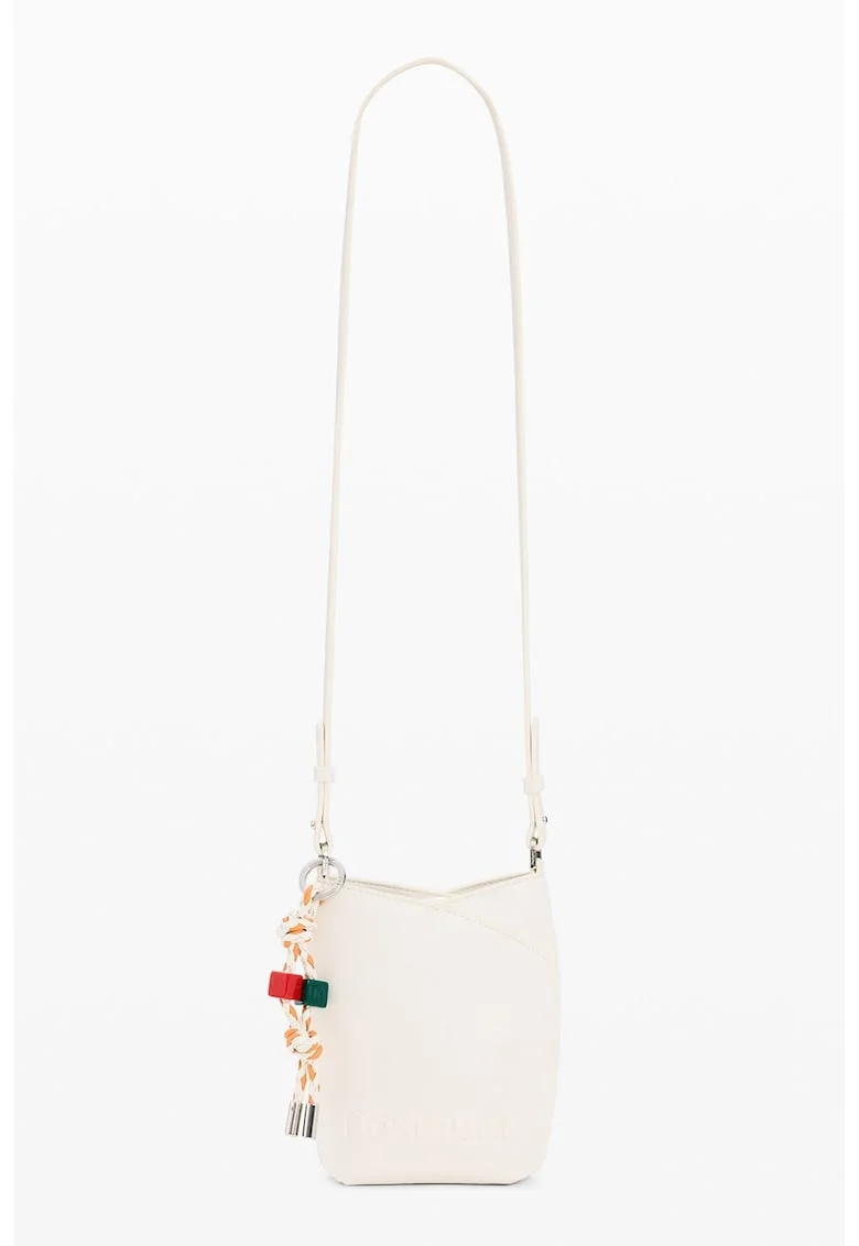 Geanta crossbody de piele ecologica cu barete multiple, Alb/Portocaliu dovleac