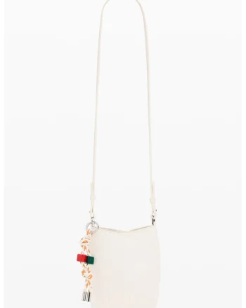 Geanta crossbody de piele ecologica cu barete multiple, Alb/Portocaliu dovleac