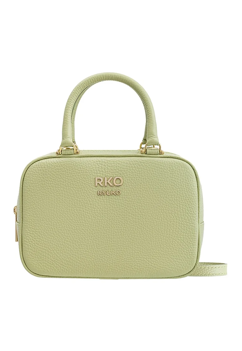 Geanta din piele cu maner si bareta crossbody, Verde fistic