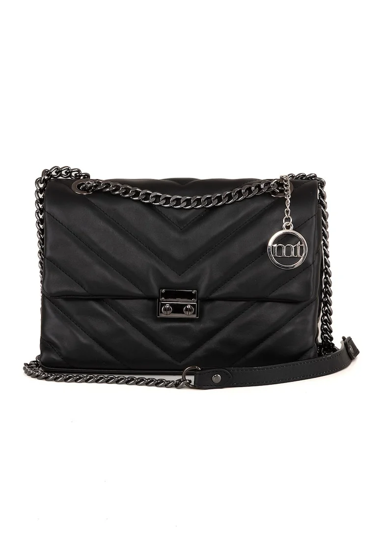 Geanta crossbody din piele cu lant, Negru