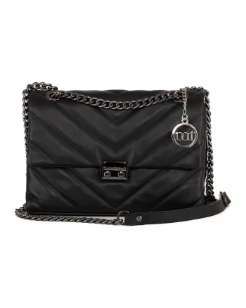 Geanta crossbody din piele cu lant, Negru
