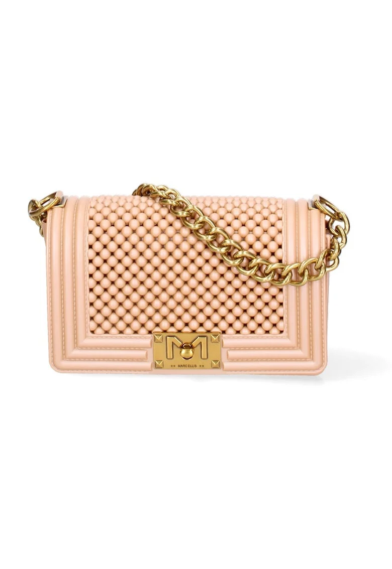 Geanta crossbody cu clapa si maner din lant, Galben deschis/Argintiu