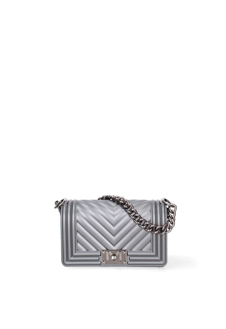 Geanta crossbody cu aspect matlasat, Argintiu inchis