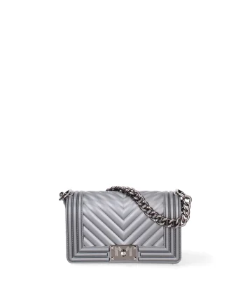 Geanta crossbody cu aspect matlasat, Argintiu inchis