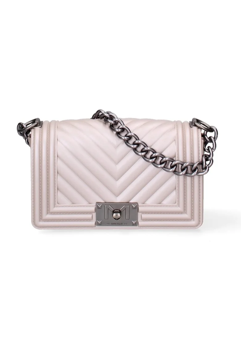 Geanta crossbody cu aspect matlasat, Bej, Argintiu