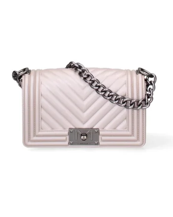 Geanta crossbody cu aspect matlasat, Bej, Argintiu