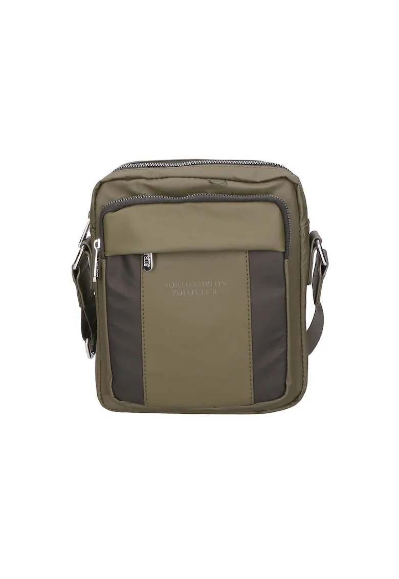 Geanta crossbody de piele ecologica cu bareta ajustabila, Verde/Negru