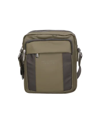Geanta crossbody de piele ecologica cu bareta ajustabila, Verde/Negru