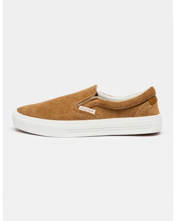 Pantofi sport slip on de piele intoarsa, Alb murdar/Maro pamantiu