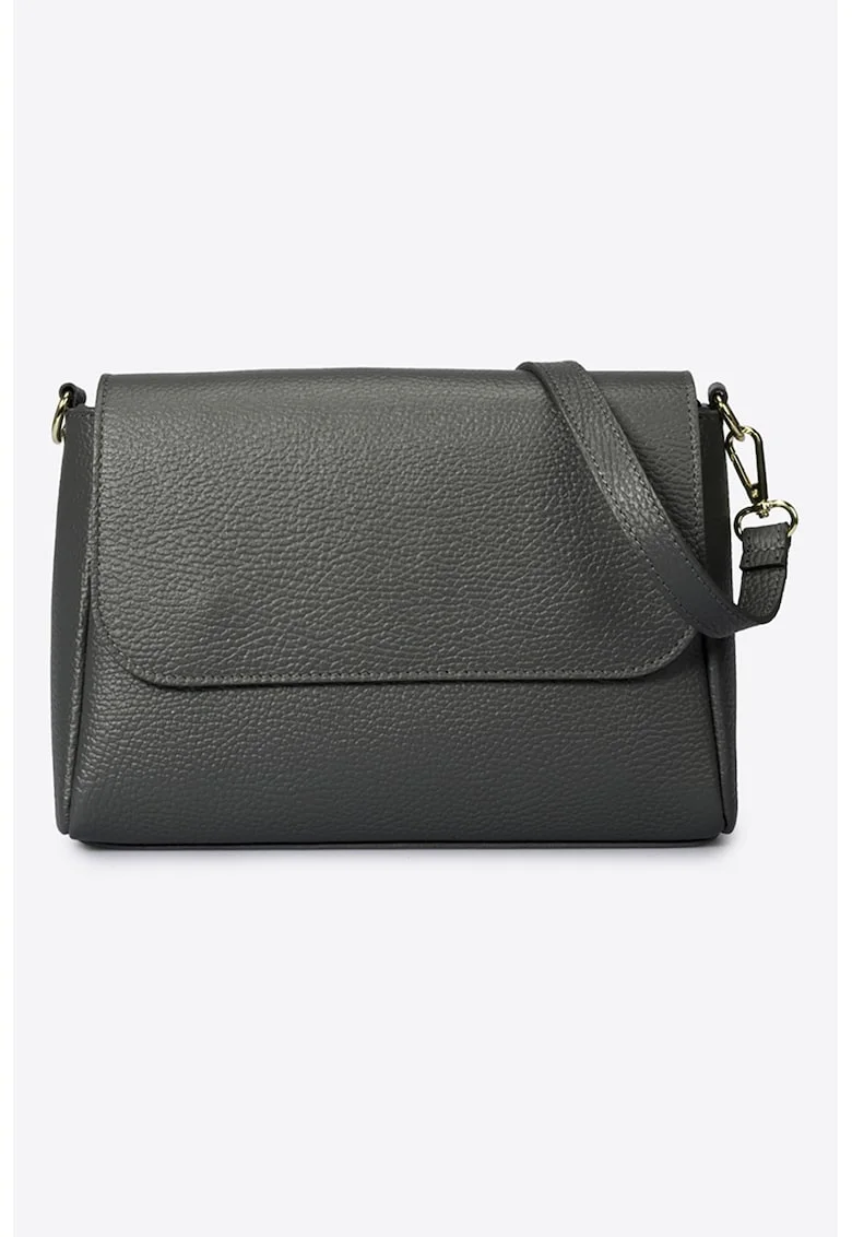 Geanta crossbody din piele cu clapa, Gri inchis