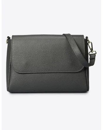 Geanta crossbody din piele cu clapa, Gri inchis