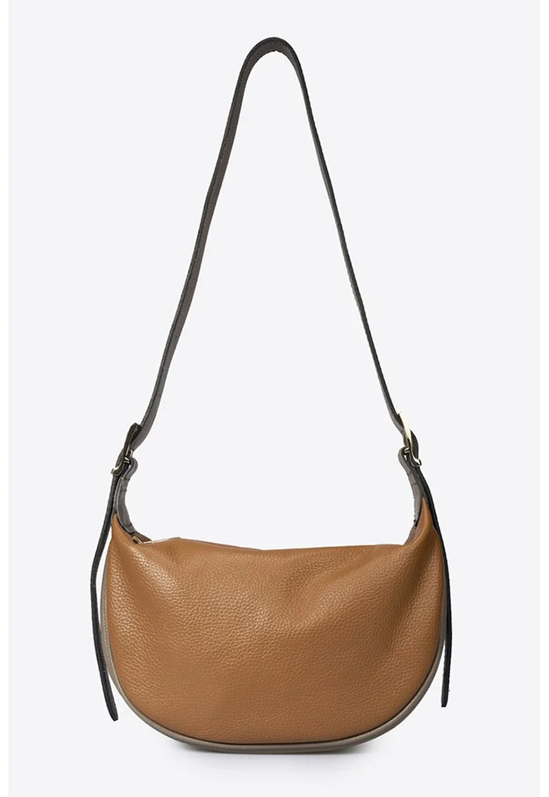 Geanta crossbody din piele granulata si bareta ajustabila, Caramel