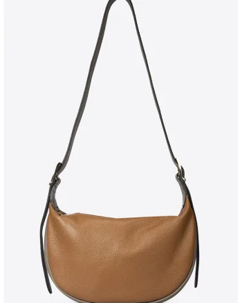 Geanta crossbody din piele granulata si bareta ajustabila, Caramel