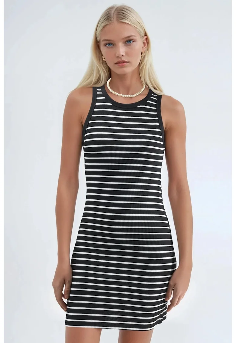 Rochie Mini Bodycon  Guler Rotund, Negru, Jerseu