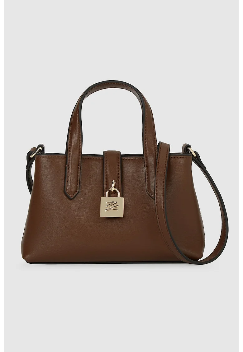 Geanta crossbody de piele cu buzunar cu fermoar, Maro pamantiu