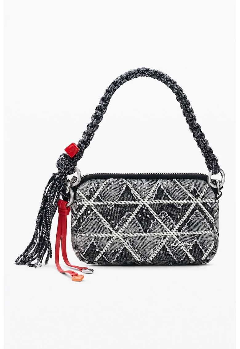 Geanta crossbody cu model si tinte, Alb/Negru