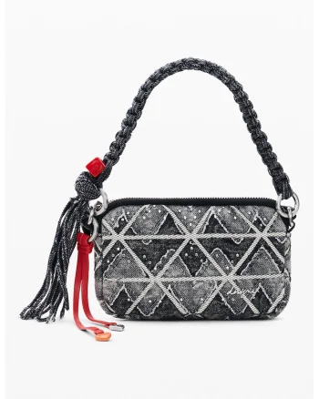 Geanta crossbody cu model si tinte, Alb/Negru