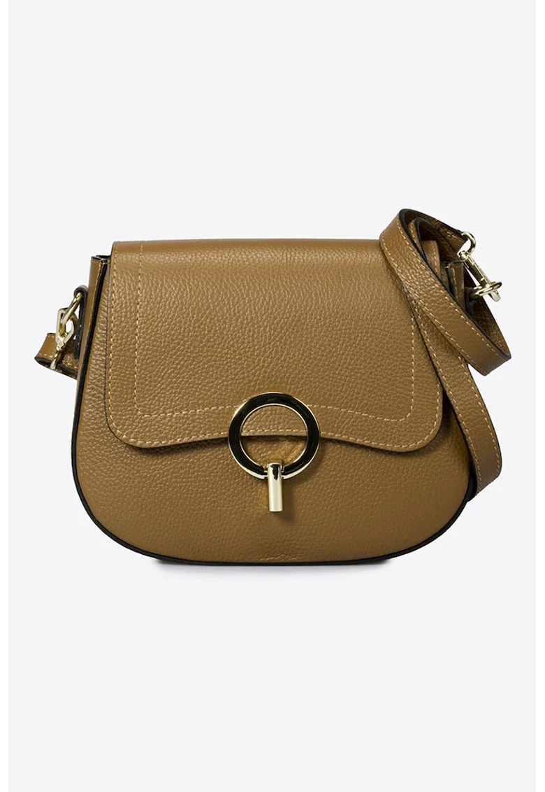 Geanta crossbody din piele cu clapa, Maro scortisoara