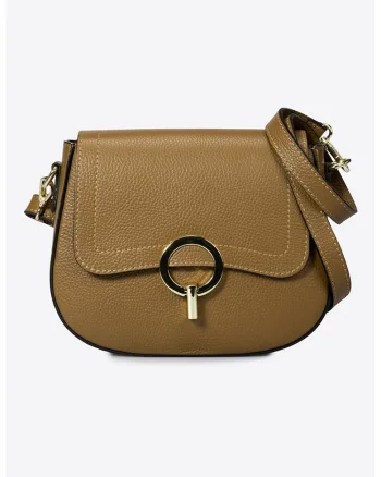 Geanta crossbody din piele cu clapa, Maro scortisoara
