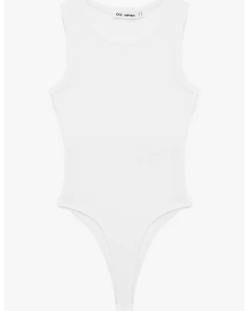 Top-body uni din amestec de bumbac si modal, Alb