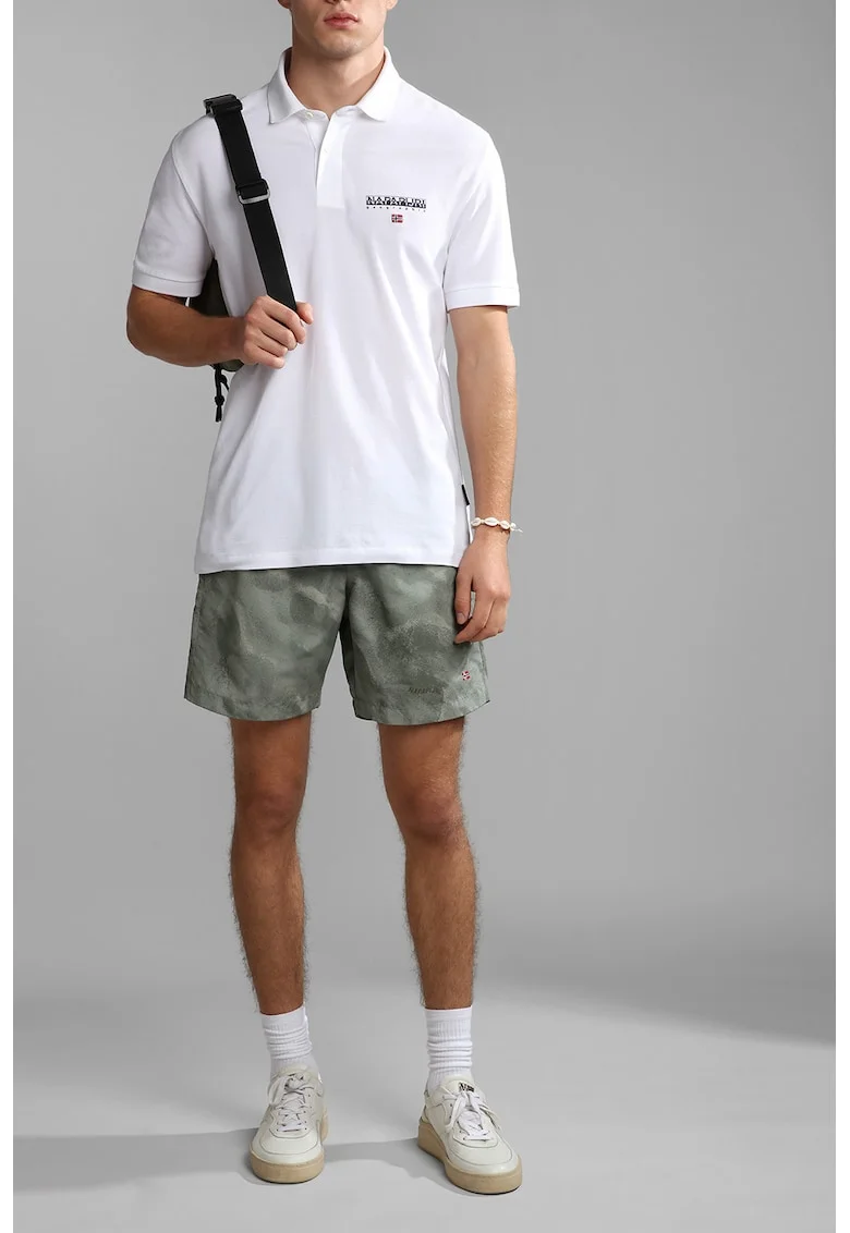 Pantaloni scurti de baie cu buzunare si model, Verde sparanghel