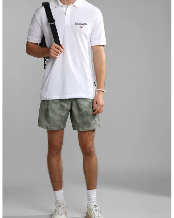 Pantaloni scurti de baie cu buzunare si model, Verde sparanghel