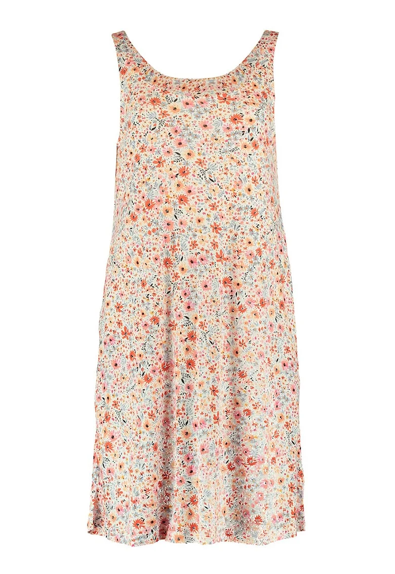Rochie fara maneci cu imprimeu, Alb fildes/Portocaliu/Albastru prafuit