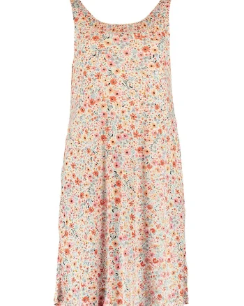 Rochie fara maneci cu imprimeu, Alb fildes/Portocaliu/Albastru prafuit