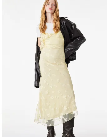 Rochie asimetrica cu umeri decupati, Galben pal