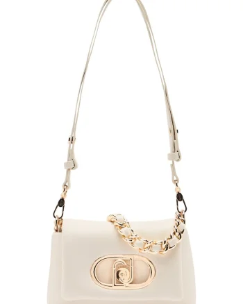 Geanta crossbody cu bareta din lant, Alb murdar