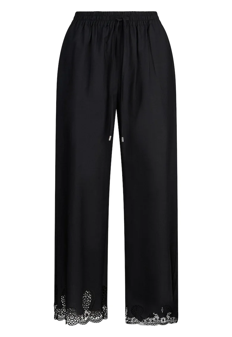Pantaloni crop cu broderie si perforatii, Negru