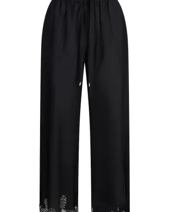 Pantaloni crop cu broderie si perforatii, Negru