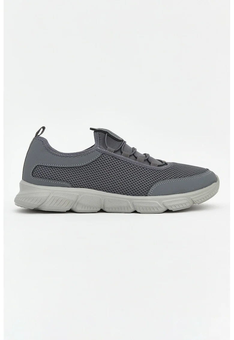 Pantofi sport slip-on cu insertii din plasa, Gri antichizat/Gri inchis