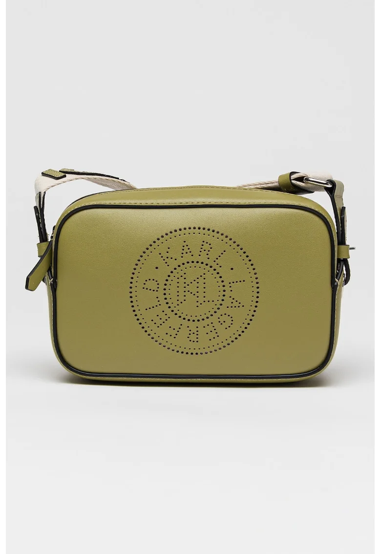 Geanta crossbody de piele cu logo, Verde fistic