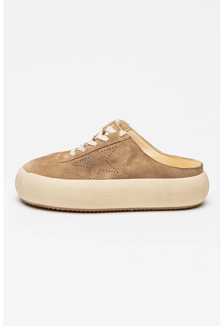 Pantofi sport slip-on Space Sabot din piele intoarsa, Bej deschis/Maro pamantiu
