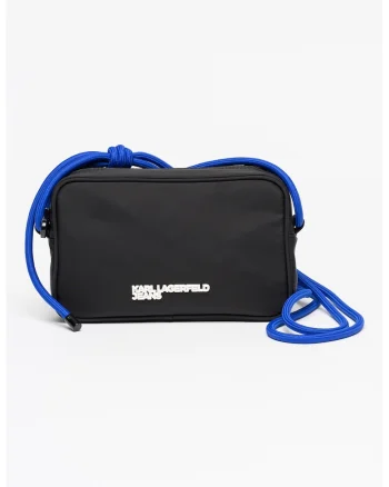 Geanta crossbody cu aplicatie logo, Negru/Albastru royal