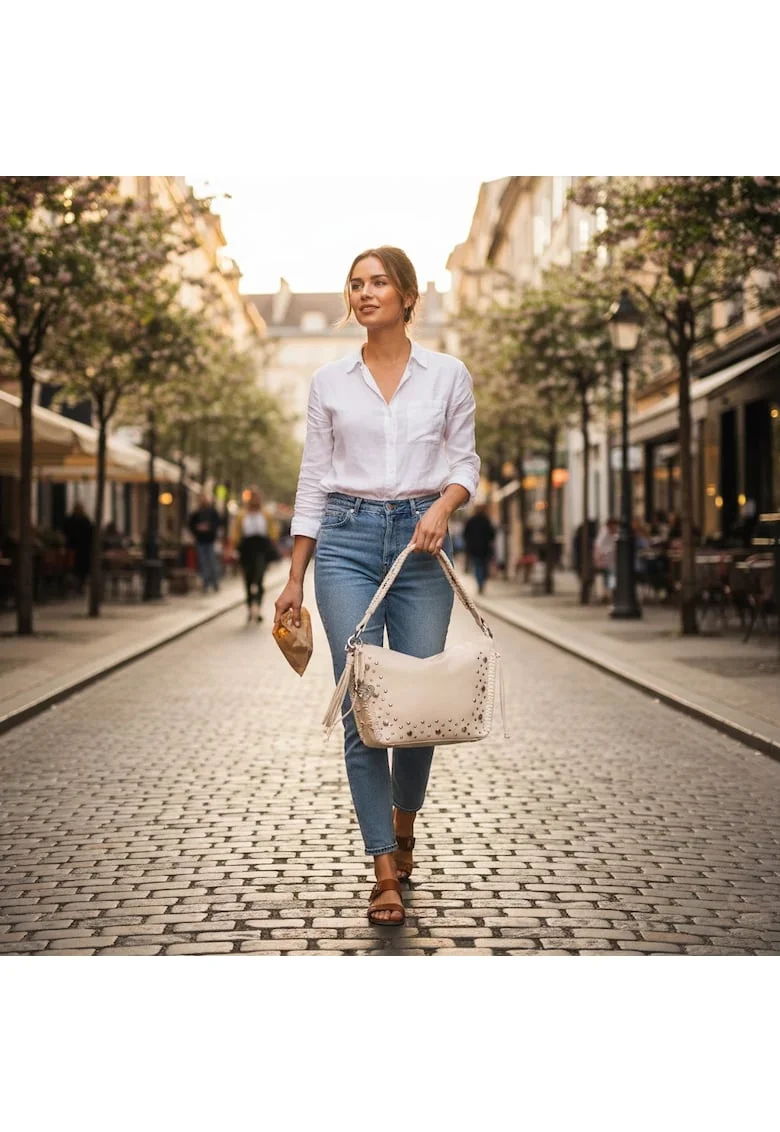 Geanta de dama, de mana si umar, crossbody,  seria Gallium Munich, Bej