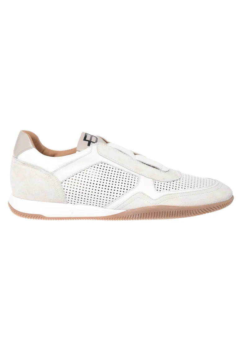Pantofi sport slip-on de piele si piele intoarsa, Alb