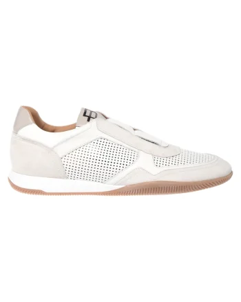 Pantofi sport slip-on de piele si piele intoarsa, Alb