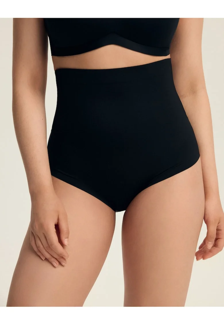 Chiloti modelator cu talie inalta, Negru Smooth, Negru
