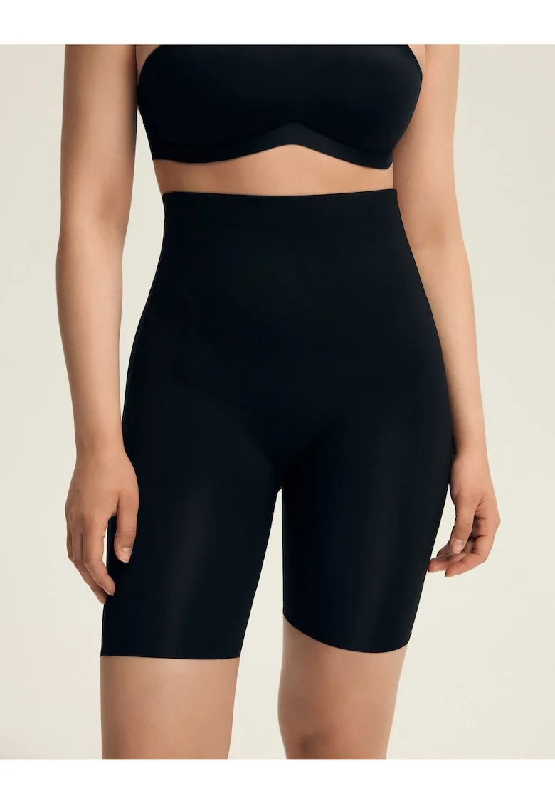 Chiloti modelatori, cu talie inalta, Bej Smooth, Negru
