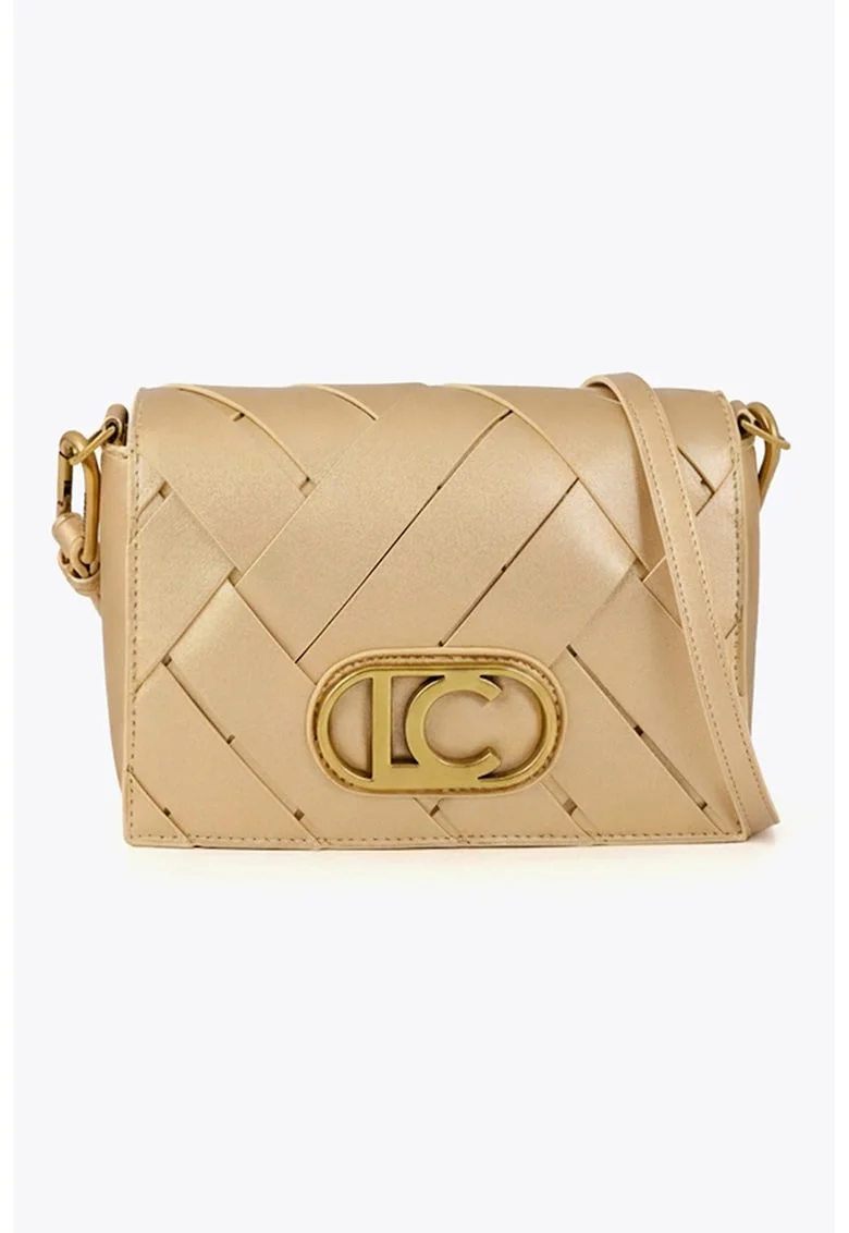 Geanta crossbody cu model uni, Auriu