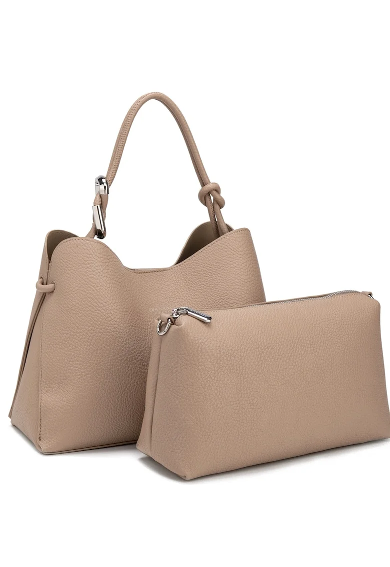Geanta crossbody de piele ecologica cu etui detasabil Elora Lux, Maro taupe