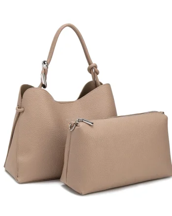 Geanta crossbody de piele ecologica cu etui detasabil Elora Lux, Maro taupe