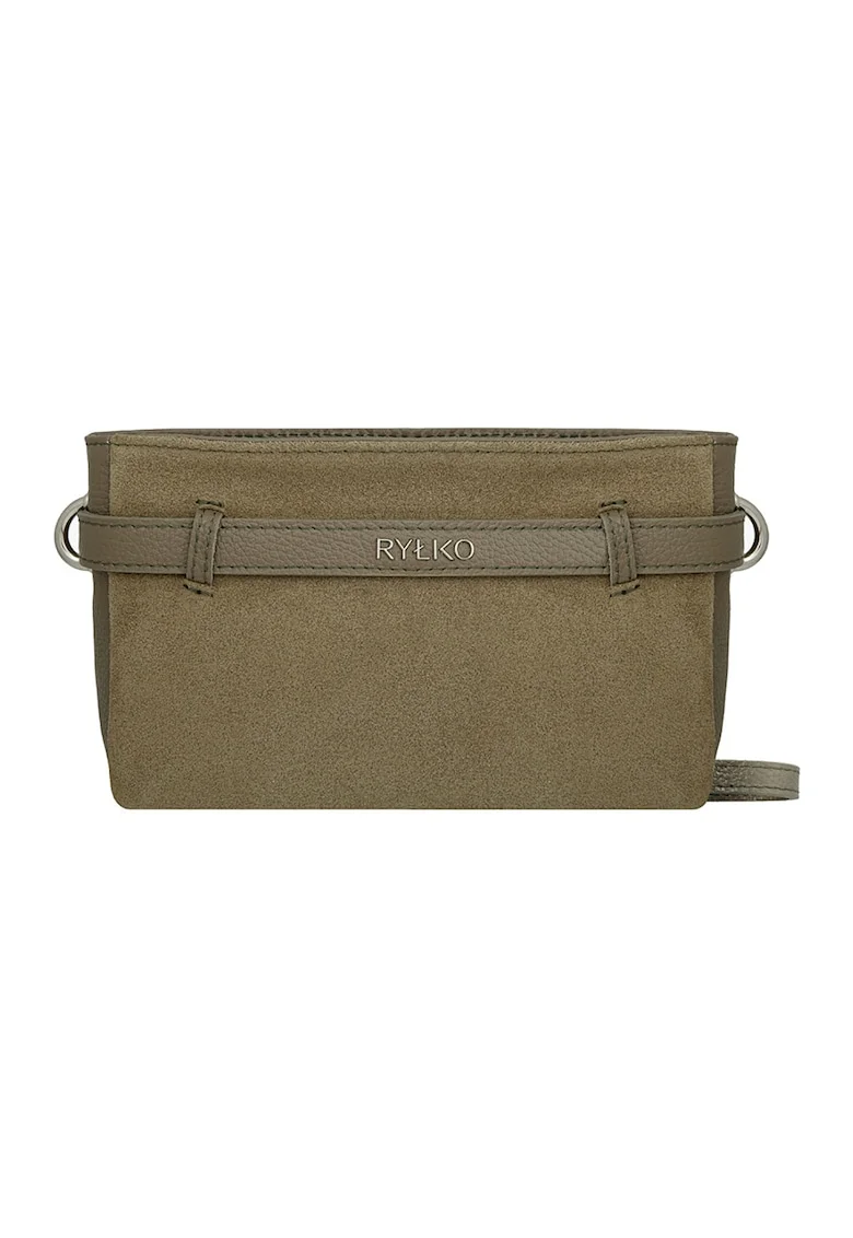 Geanta crossbody din piele cu detaliu logo, Verde masliniu