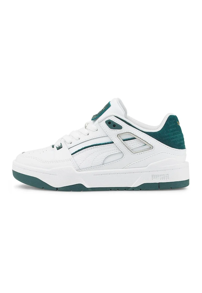 Pantofi sport de piele cu garnituri de piele intoarsa Slipstream, Alb/Verde englez