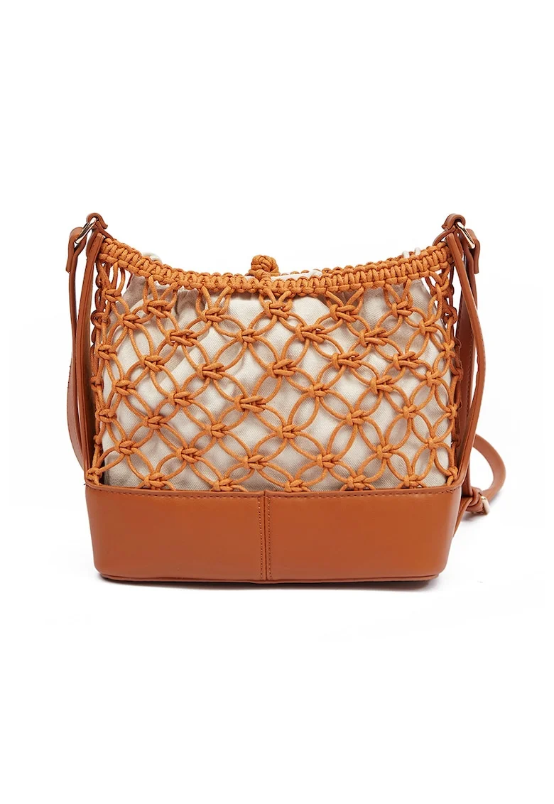 Geanta crossbody cu bareta ajustabila, Caramel, 20x25x10
