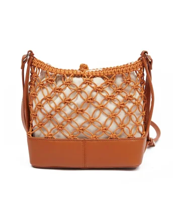 Geanta crossbody cu bareta ajustabila, Caramel, 20x25x10