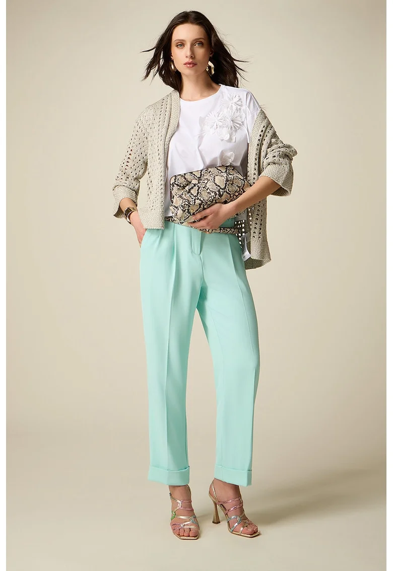 Pantaloni cu talie inalta si pliuri, Mint